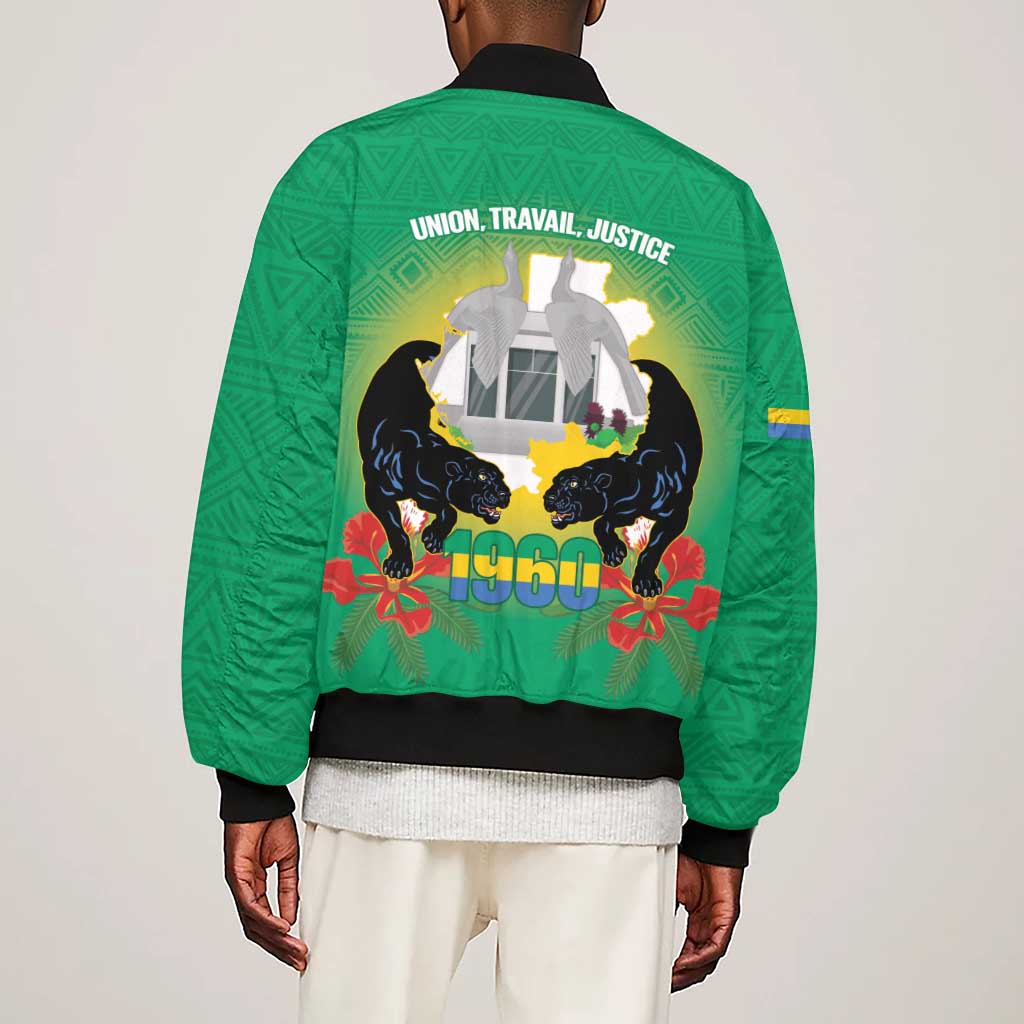 Afro Gabon Independence Day Sleeve Zip Bomber Jacket Memorial Leon Mba Monument - African Pride