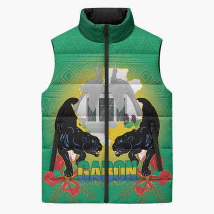 Gabon Independence Day Sleeveless Puffer Jacket Memorial Leon Mba Monument