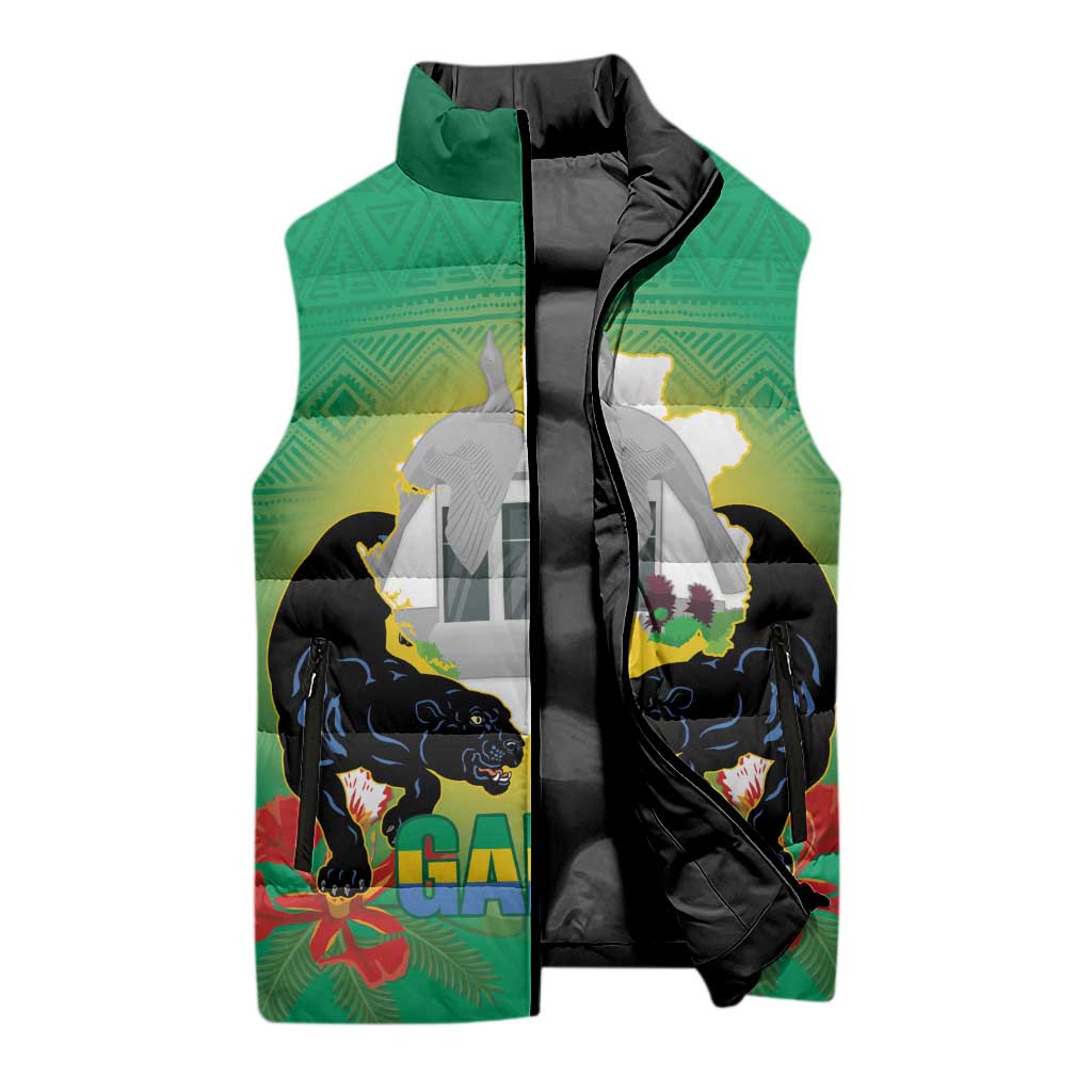 Gabon Independence Day Sleeveless Puffer Jacket Memorial Leon Mba Monument