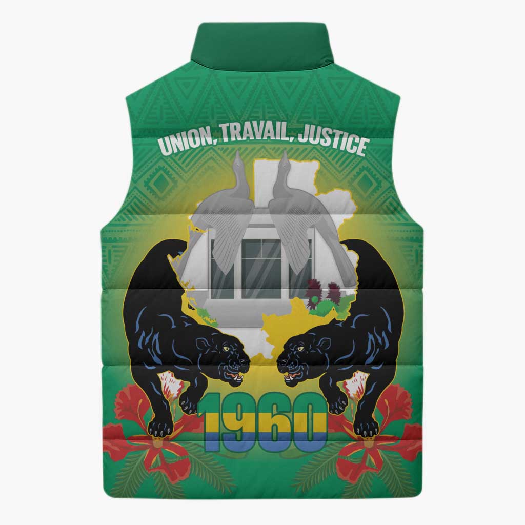 Gabon Independence Day Sleeveless Puffer Jacket Memorial Leon Mba Monument