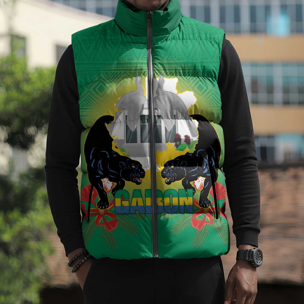 Gabon Independence Day Sleeveless Puffer Jacket Memorial Leon Mba Monument