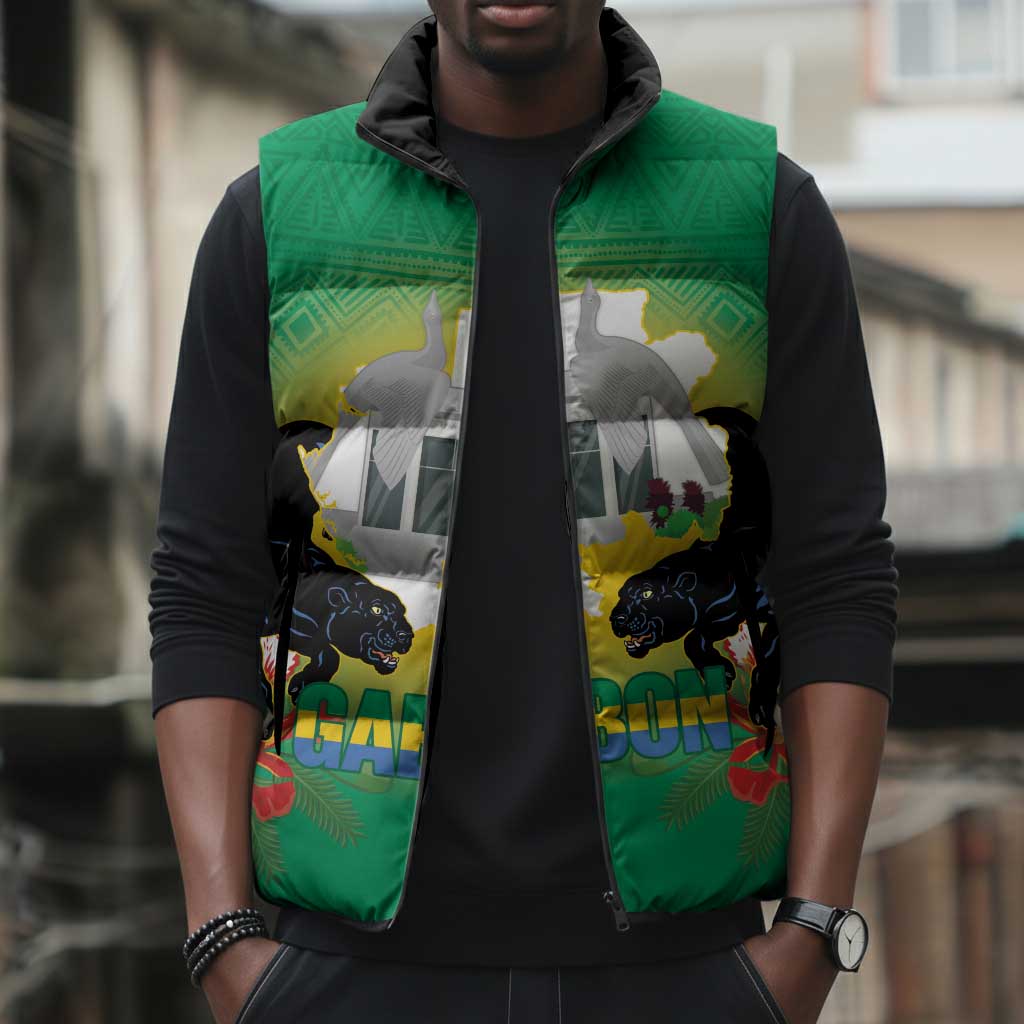 Gabon Independence Day Sleeveless Puffer Jacket Memorial Leon Mba Monument