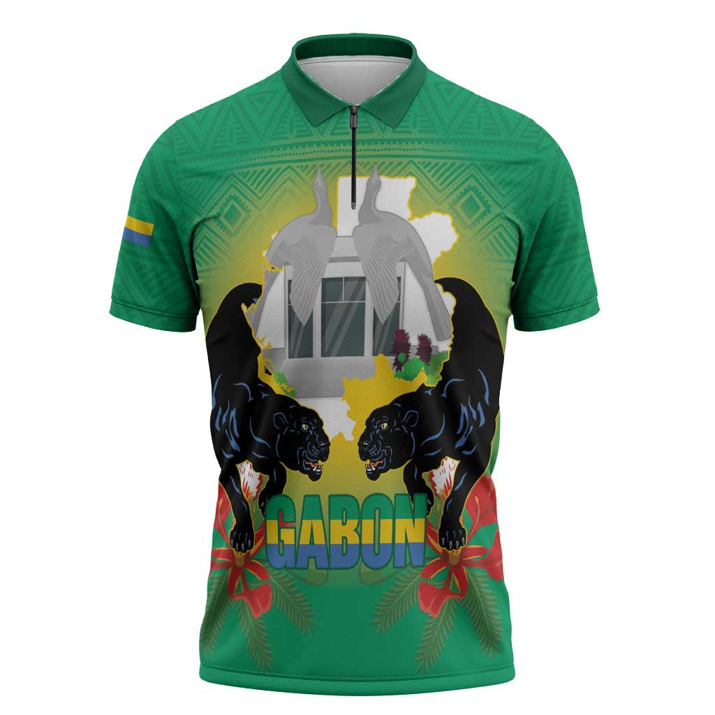 Gabon Independence Day Zipper Polo Shirt Memorial Leon Mba Monument