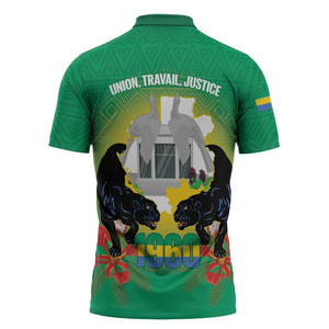 Gabon Independence Day Zipper Polo Shirt Memorial Leon Mba Monument