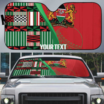 Custom Kenya Cricket Auto Sun Shade Come On Simbas Kente Pattern
