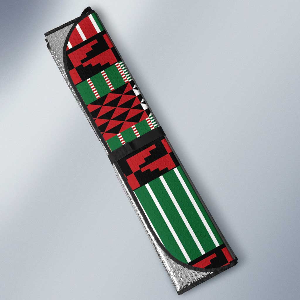 Custom Kenya Cricket Auto Sun Shade Come On Simbas Kente Pattern