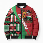 Custom Kenya Cricket Bomber Puffer Jacket Come On Simbas Kente Pattern