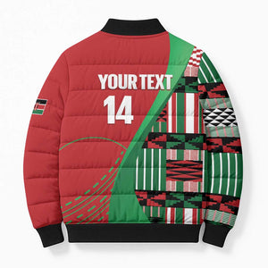 Custom Kenya Cricket Bomber Puffer Jacket Come On Simbas Kente Pattern