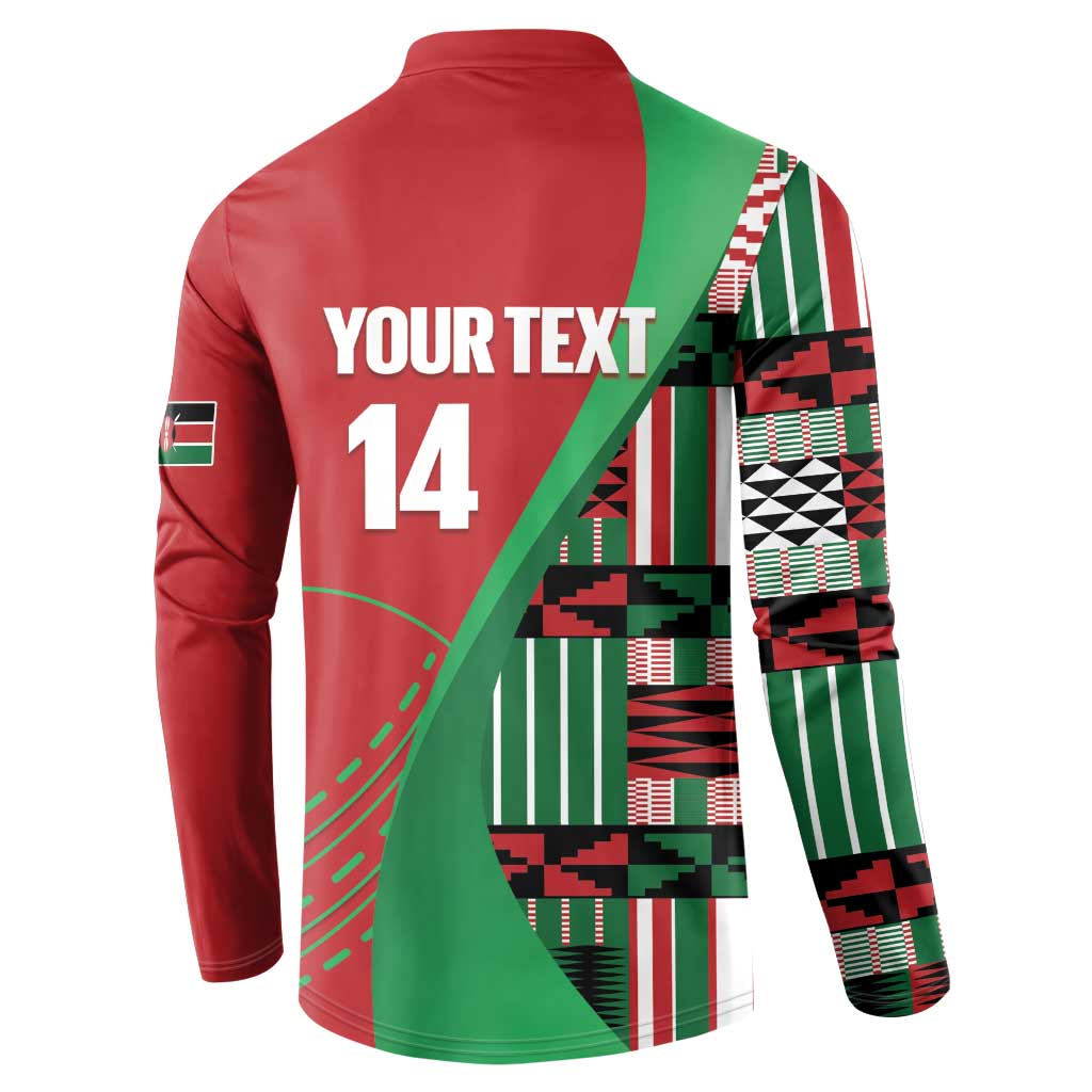 Custom Kenya Cricket Button Sweatshirt Come On Simbas Kente Pattern