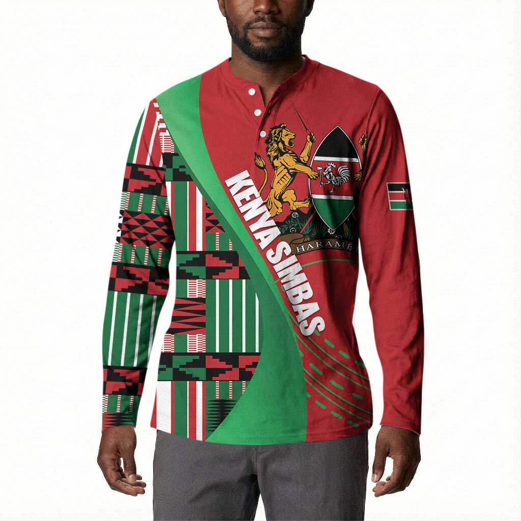 Custom Kenya Cricket Button Sweatshirt Come On Simbas Kente Pattern
