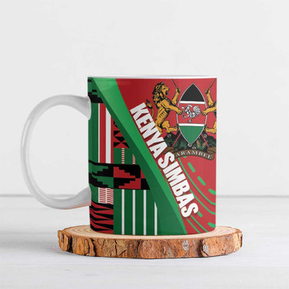 Custom Kenya Cricket Ceramic Mug Come On Simbas Kente Pattern