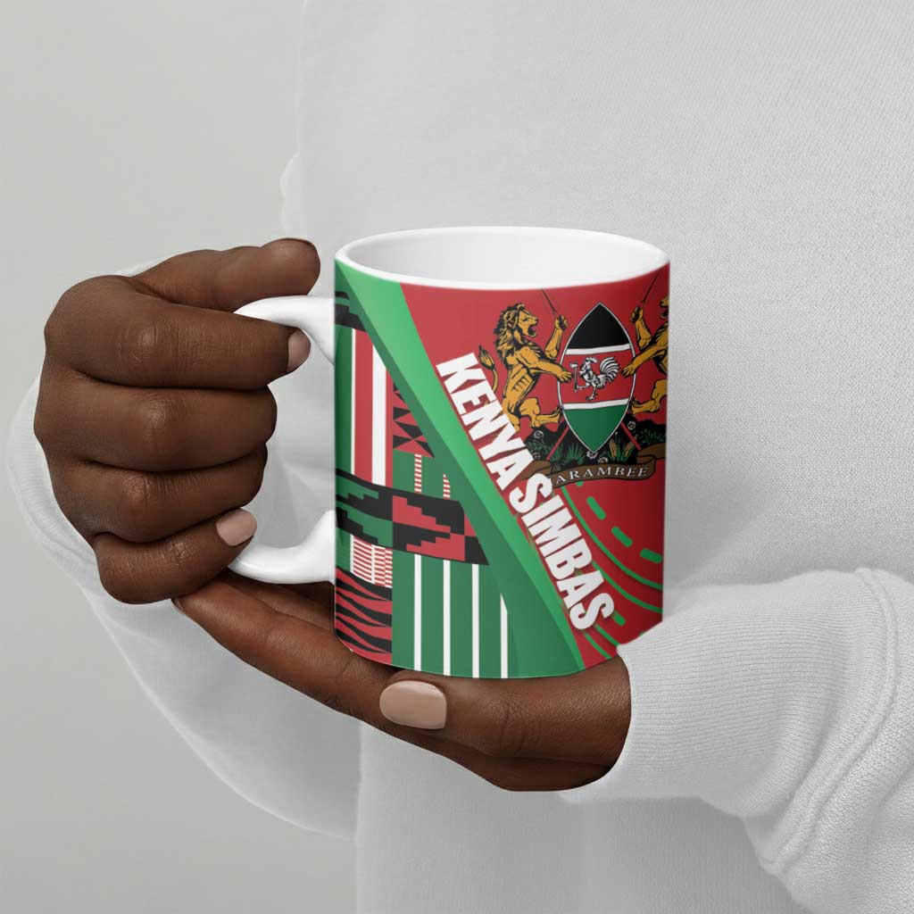 Custom Kenya Cricket Ceramic Mug Come On Simbas Kente Pattern