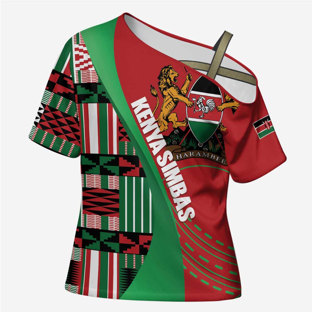 Custom Kenya Cricket Cross Shoulder Shirt Come On Simbas Kente Pattern