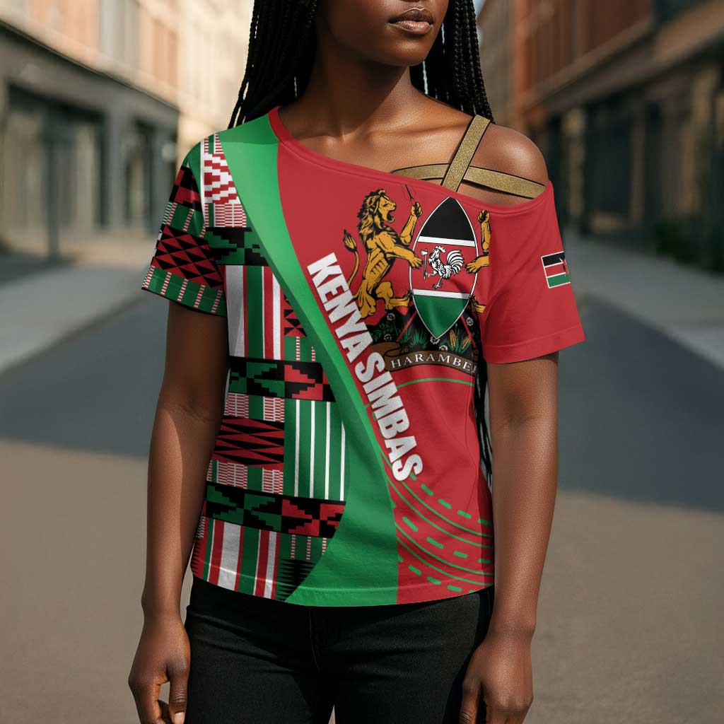 Custom Kenya Cricket Cross Shoulder Shirt Come On Simbas Kente Pattern