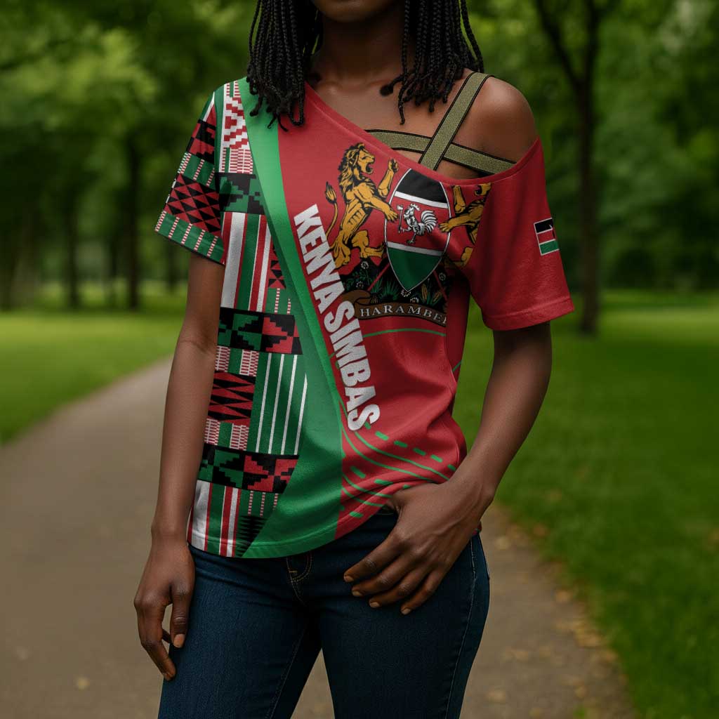 Custom Kenya Cricket Cross Shoulder Shirt Come On Simbas Kente Pattern