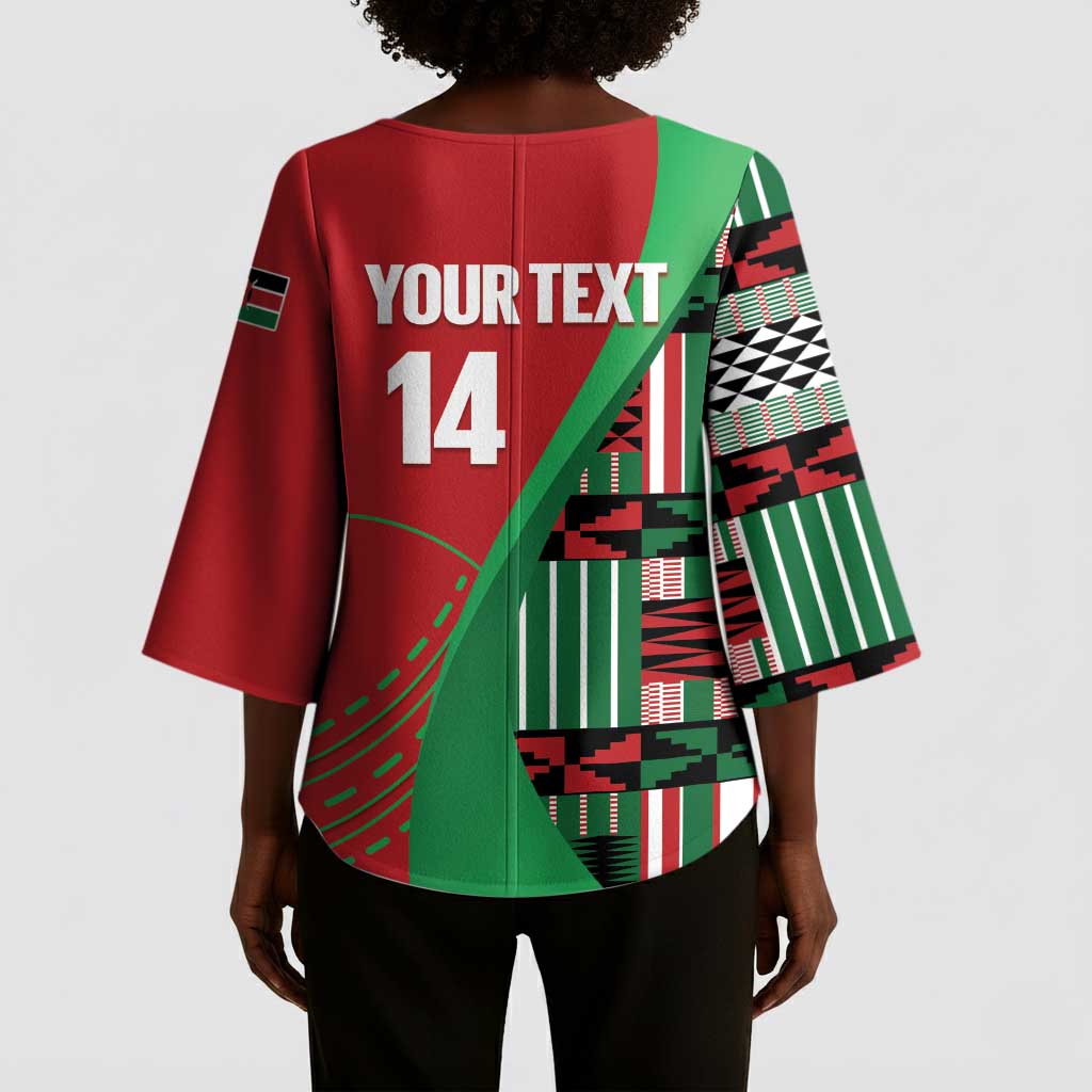 Custom Kenya Cricket Kimono Sleeve Blouse Come On Simbas Kente Pattern