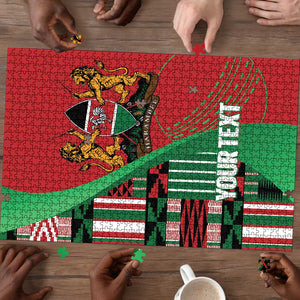 Custom Kenya Cricket Puzzle Come On Simbas Kente Pattern