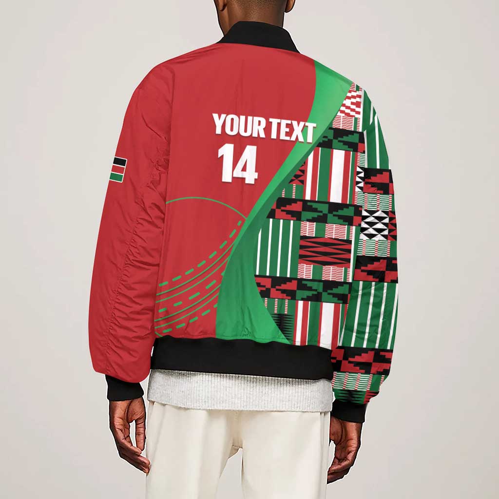Custom Kenya Cricket Sleeve Zip Bomber Jacket Simbas African Kente - African Pride