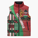 Custom Kenya Cricket Sleeveless Puffer Jacket Come On Simbas Kente Pattern