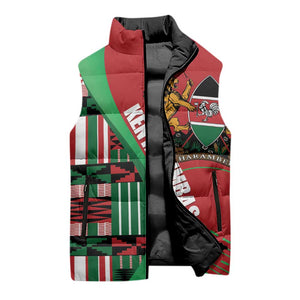 Custom Kenya Cricket Sleeveless Puffer Jacket Come On Simbas Kente Pattern