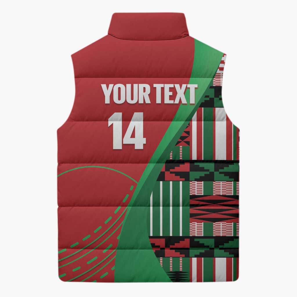 Custom Kenya Cricket Sleeveless Puffer Jacket Come On Simbas Kente Pattern