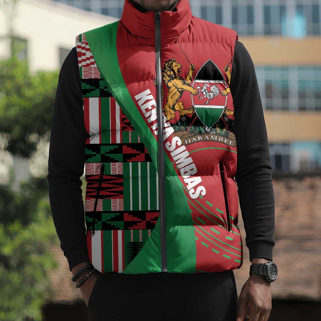 Custom Kenya Cricket Sleeveless Puffer Jacket Come On Simbas Kente Pattern