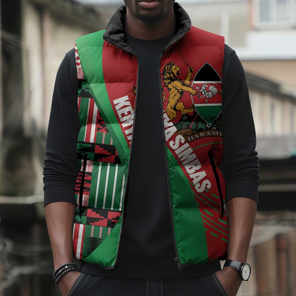 Custom Kenya Cricket Sleeveless Puffer Jacket Come On Simbas Kente Pattern