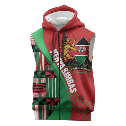 Custom Kenya Cricket Sleeveless Zip Hoodie Simbas African Kente - African Pride