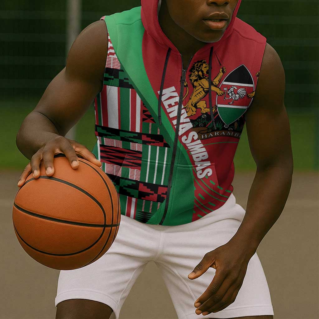 Custom Kenya Cricket Sleeveless Zip Hoodie Simbas African Kente - African Pride