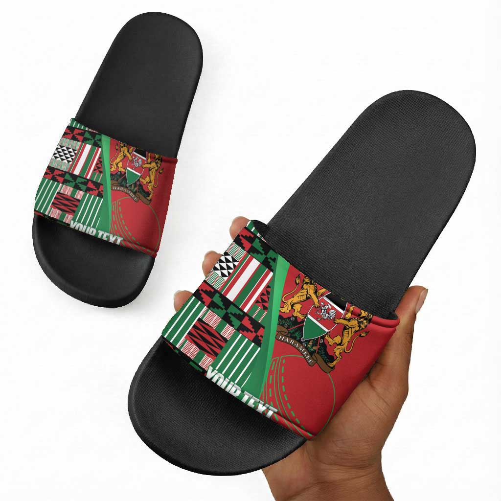 Custom Kenya Cricket Slide Sandals Come On Simbas Kente Pattern