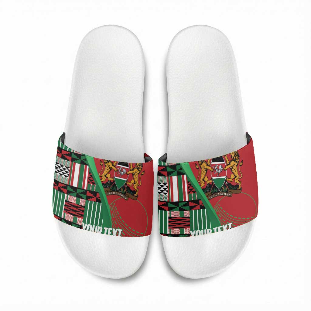 Custom Kenya Cricket Slide Sandals Come On Simbas Kente Pattern
