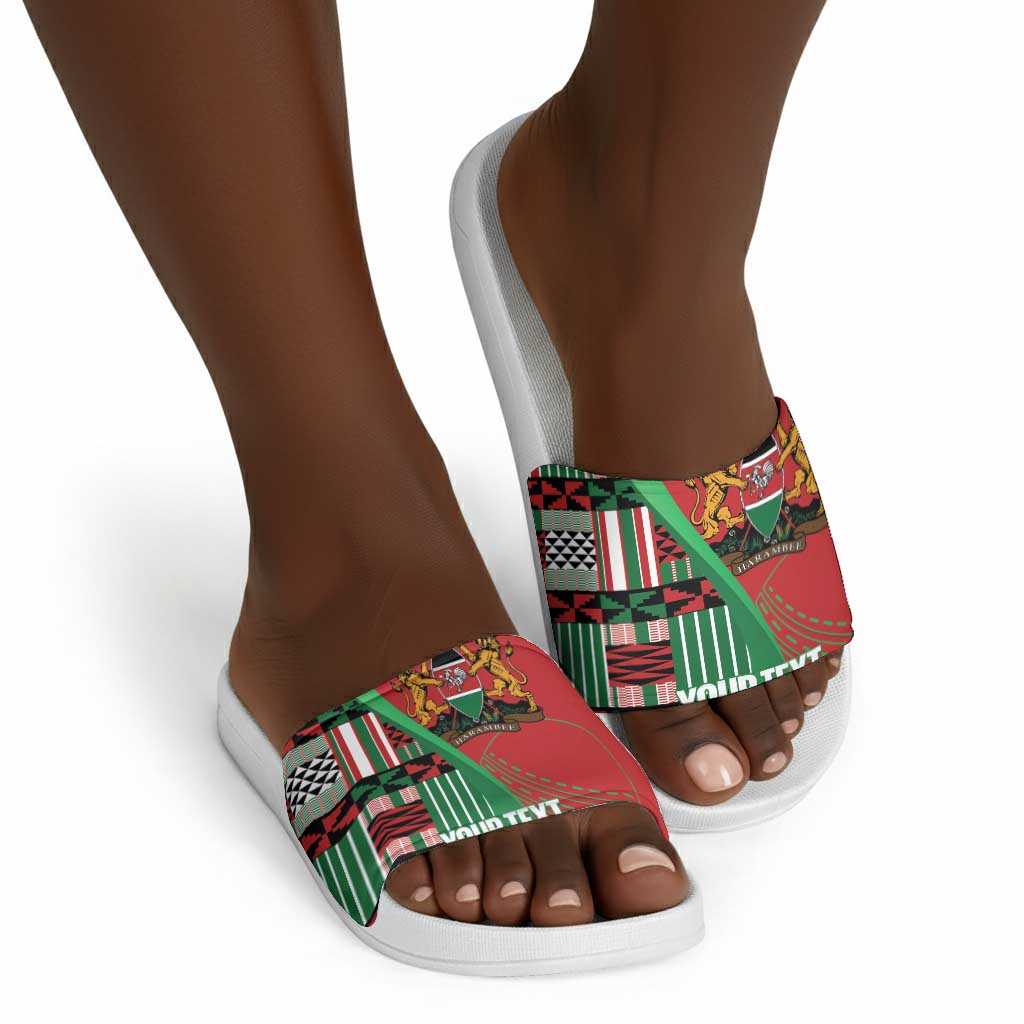 Custom Kenya Cricket Slide Sandals Come On Simbas Kente Pattern