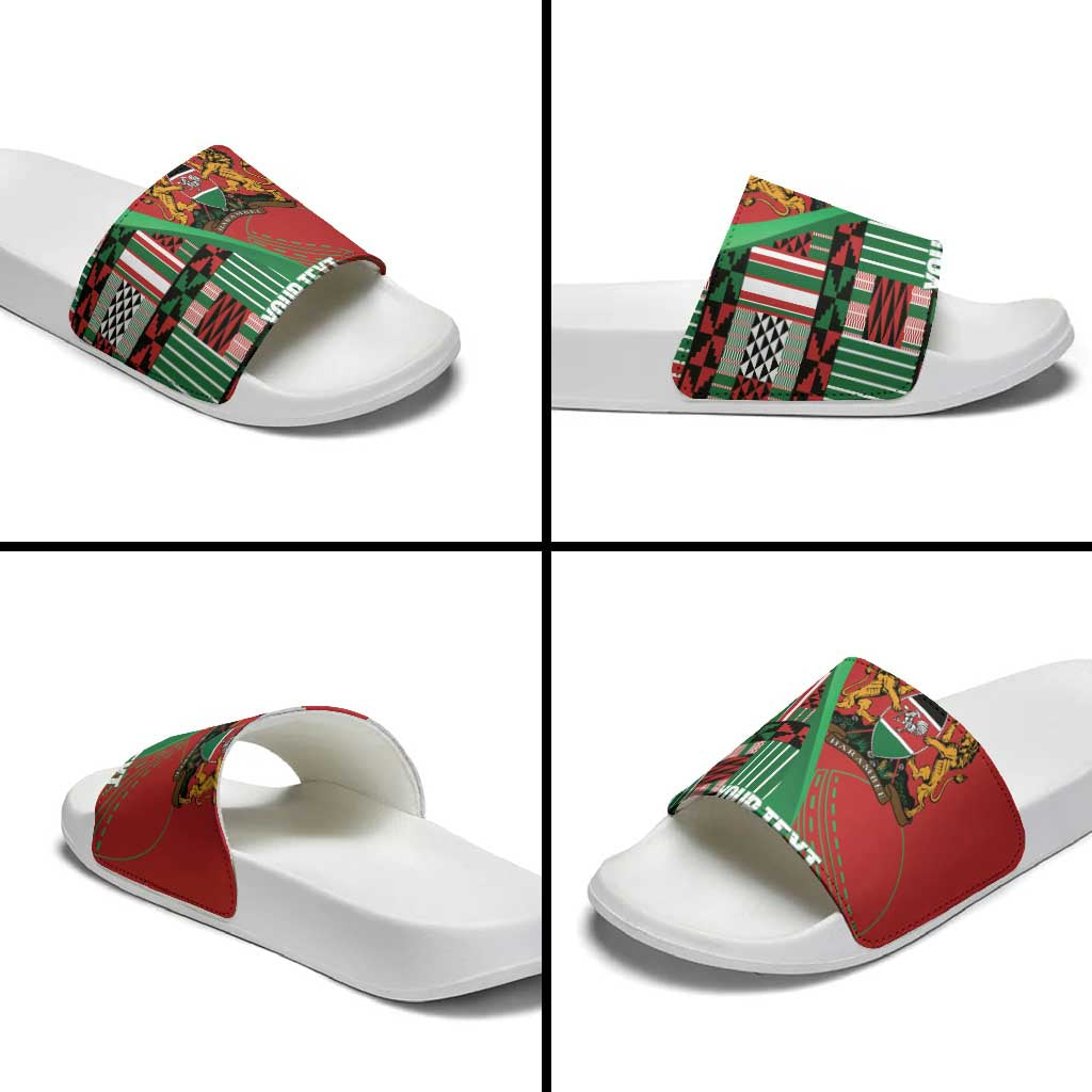 Custom Kenya Cricket Slide Sandals Come On Simbas Kente Pattern