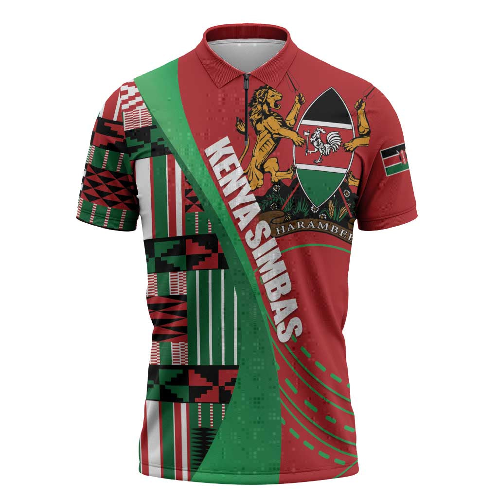 Custom Kenya Cricket Zipper Polo Shirt Come On Simbas Kente Pattern