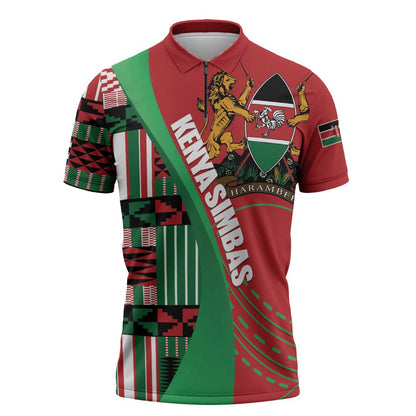 Custom Kenya Cricket Zipper Polo Shirt Come On Simbas Kente Pattern