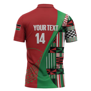 Custom Kenya Cricket Zipper Polo Shirt Come On Simbas Kente Pattern
