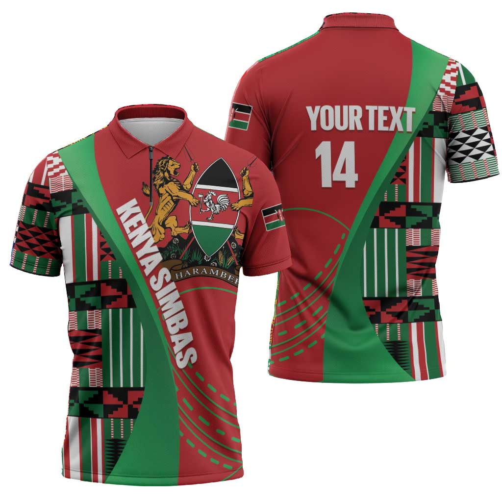 Custom Kenya Cricket Zipper Polo Shirt Come On Simbas Kente Pattern