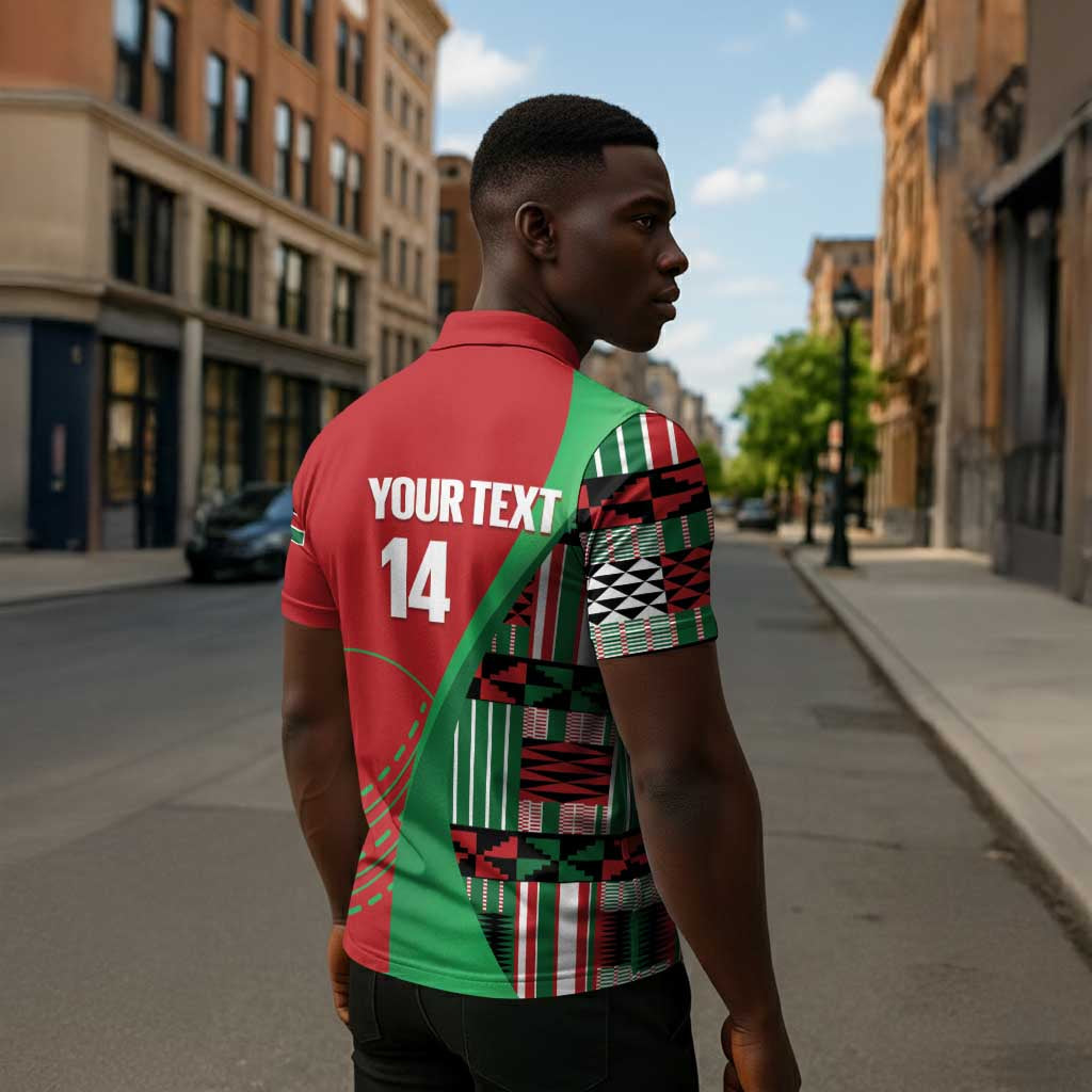 Custom Kenya Cricket Zipper Polo Shirt Come On Simbas Kente Pattern