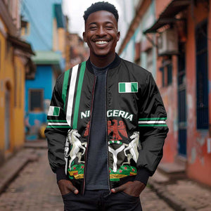 Nigeria Sleeve Zip Bomber Jacket Nigeria Coat Of Arms Simple Style