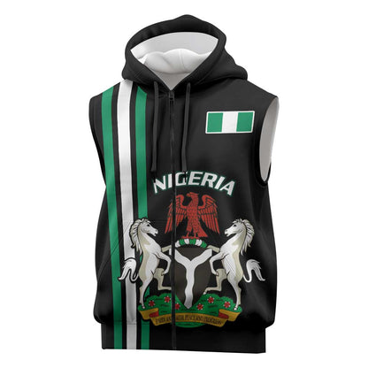 Nigeria Sleeveless Zip Hoodie Nigeria Coat Of Arms Simple Style - African Pride