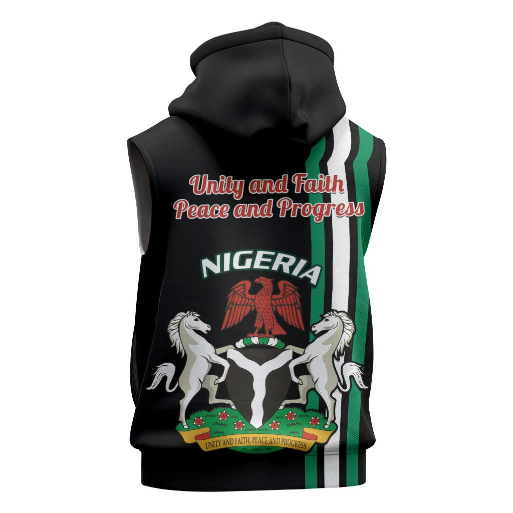 Nigeria Sleeveless Zip Hoodie Nigeria Coat Of Arms Simple Style - African Pride