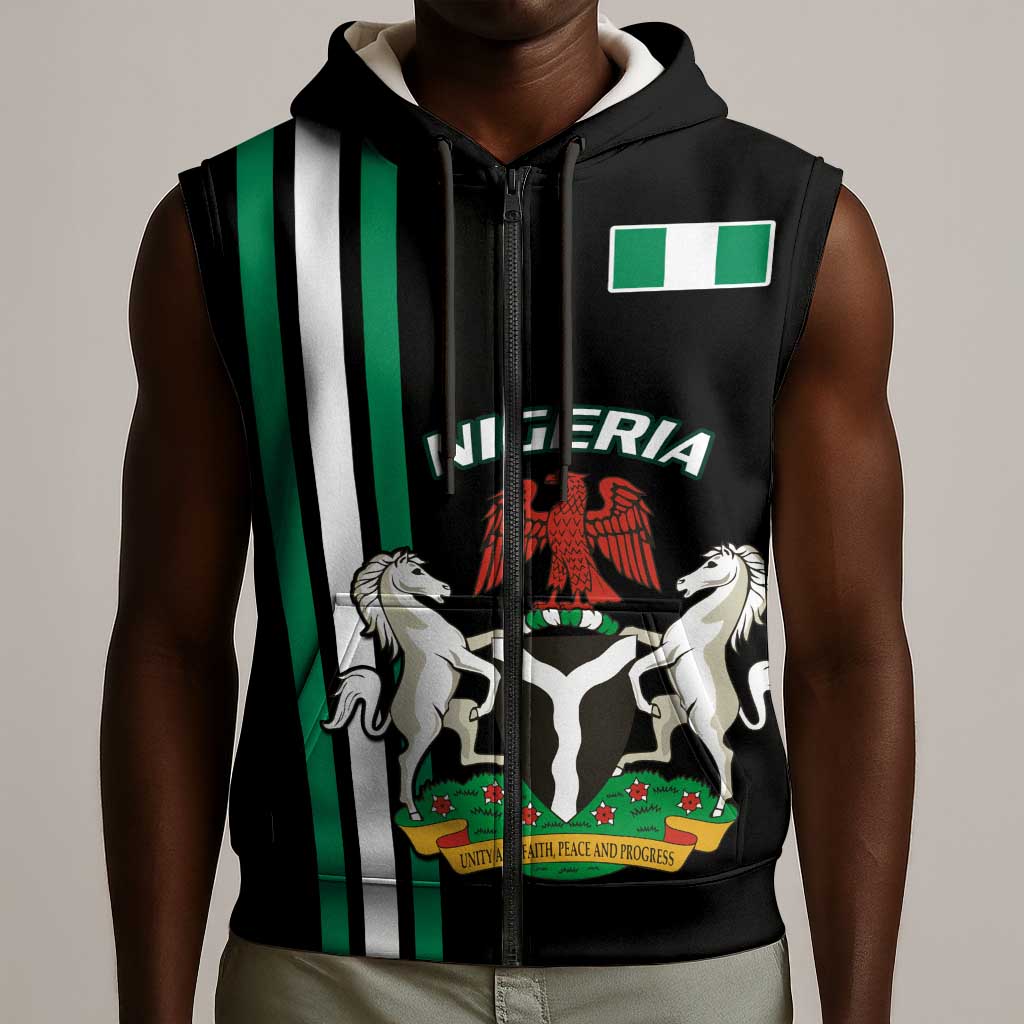 Nigeria Sleeveless Zip Hoodie Nigeria Coat Of Arms Simple Style - African Pride