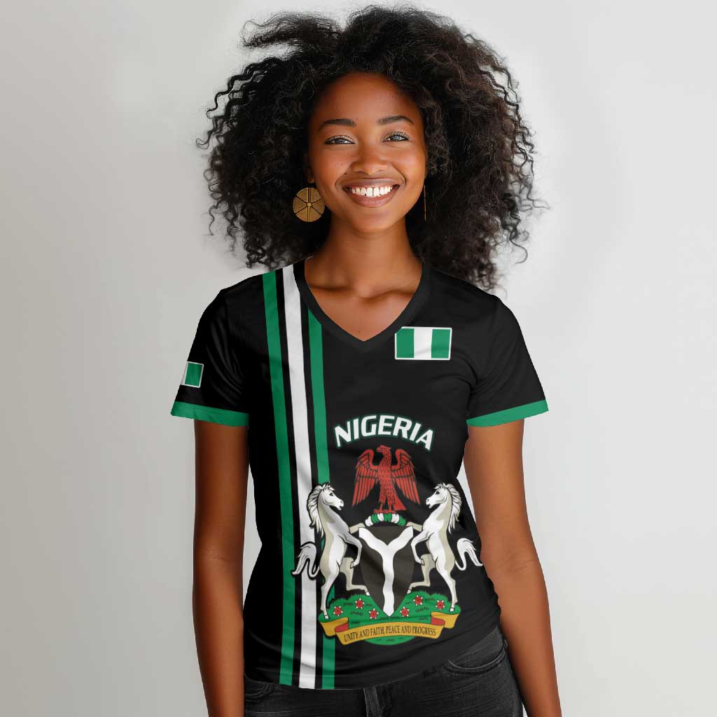 Nigeria Women V-Neck T-Shirt Nigeria Coat Of Arms Simple Style