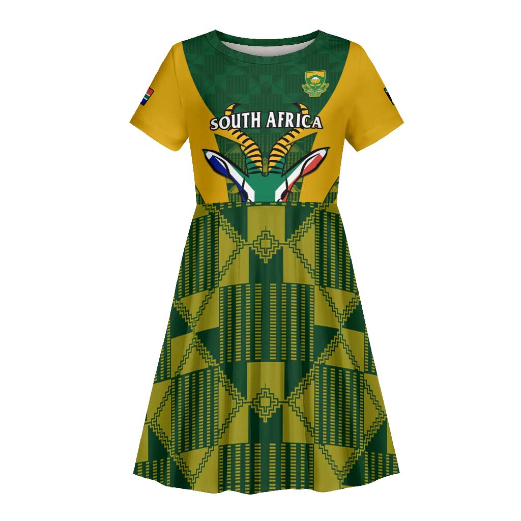 Custom South Africa Rugby Kid Short Sleeve Dress Go Springboks Kente With Bokke