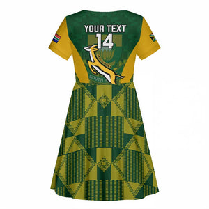 Custom South Africa Rugby Kid Short Sleeve Dress Go Springboks Kente With Bokke