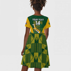 Custom South Africa Rugby Kid Short Sleeve Dress Go Springboks Kente With Bokke