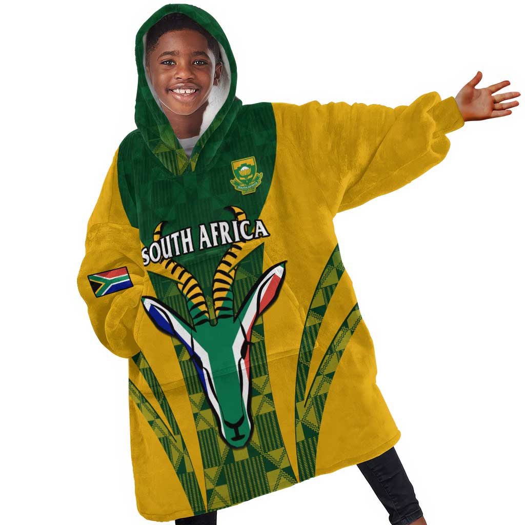 Custom South Africa Rugby KId Wearable Blanket Hoodie Go Springboks Kente With Bokke