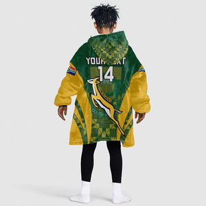 Custom South Africa Rugby KId Wearable Blanket Hoodie Go Springboks Kente With Bokke