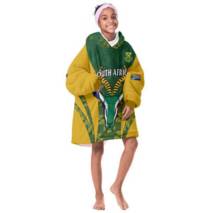 Custom South Africa Rugby KId Wearable Blanket Hoodie Go Springboks Kente With Bokke