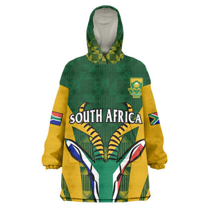 Custom South Africa Rugby KId Wearable Blanket Hoodie Go Springboks Kente With Bokke